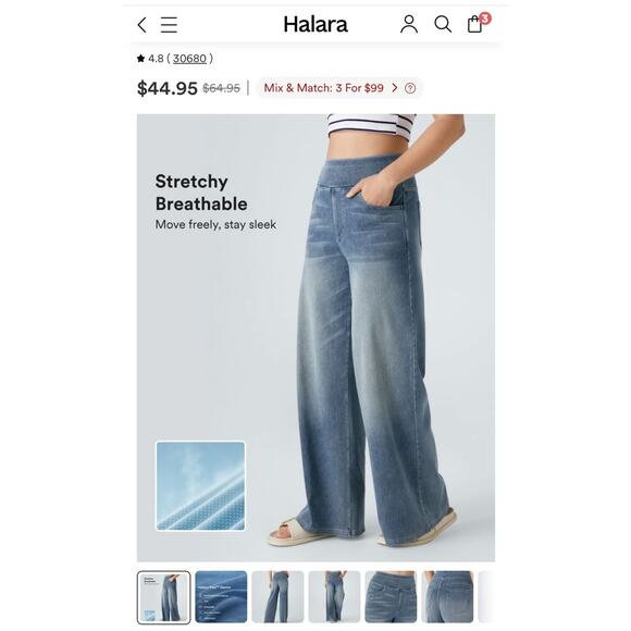 Halara Elastic Waist Jeans, Size Med 8-10 (Runs Large) Blue Gray Denim Wide Leg - Picture 7 of 9